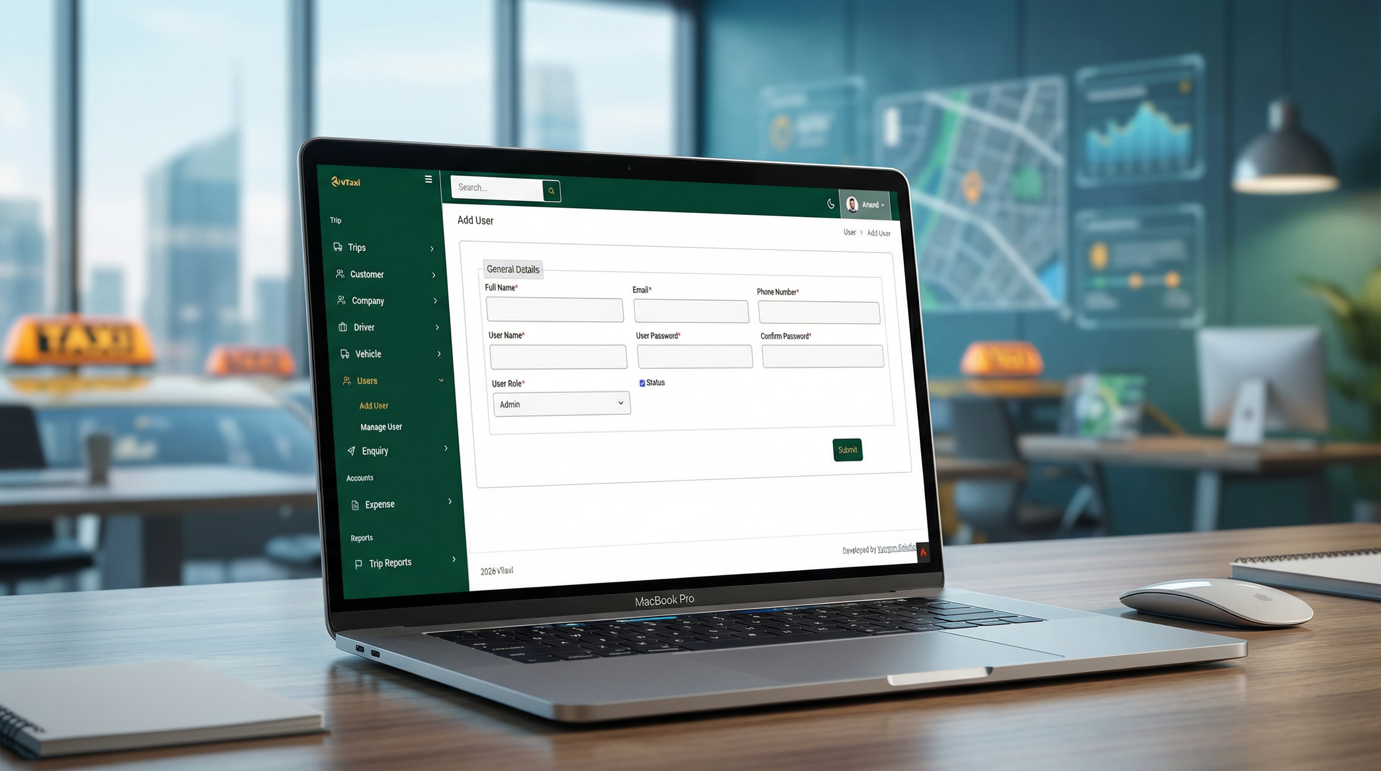 vTaxi User Registration Interface